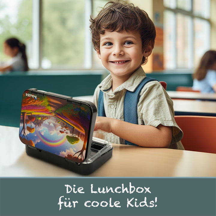 Brotdose Regenbogen für Kinder mit Fächern - Bento Box auslaufsicher - robust - BPA Frei Lunchbox -
