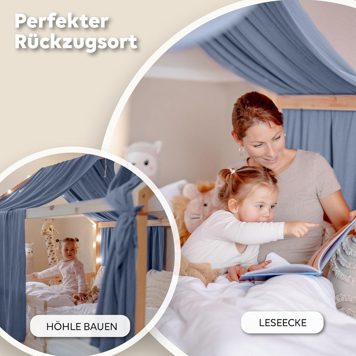 Hausbett Himmel [in 12 Farben] Betthimmel Hausbett aus 100% Baumwolle Musselin - Stoffhimmel für Hau