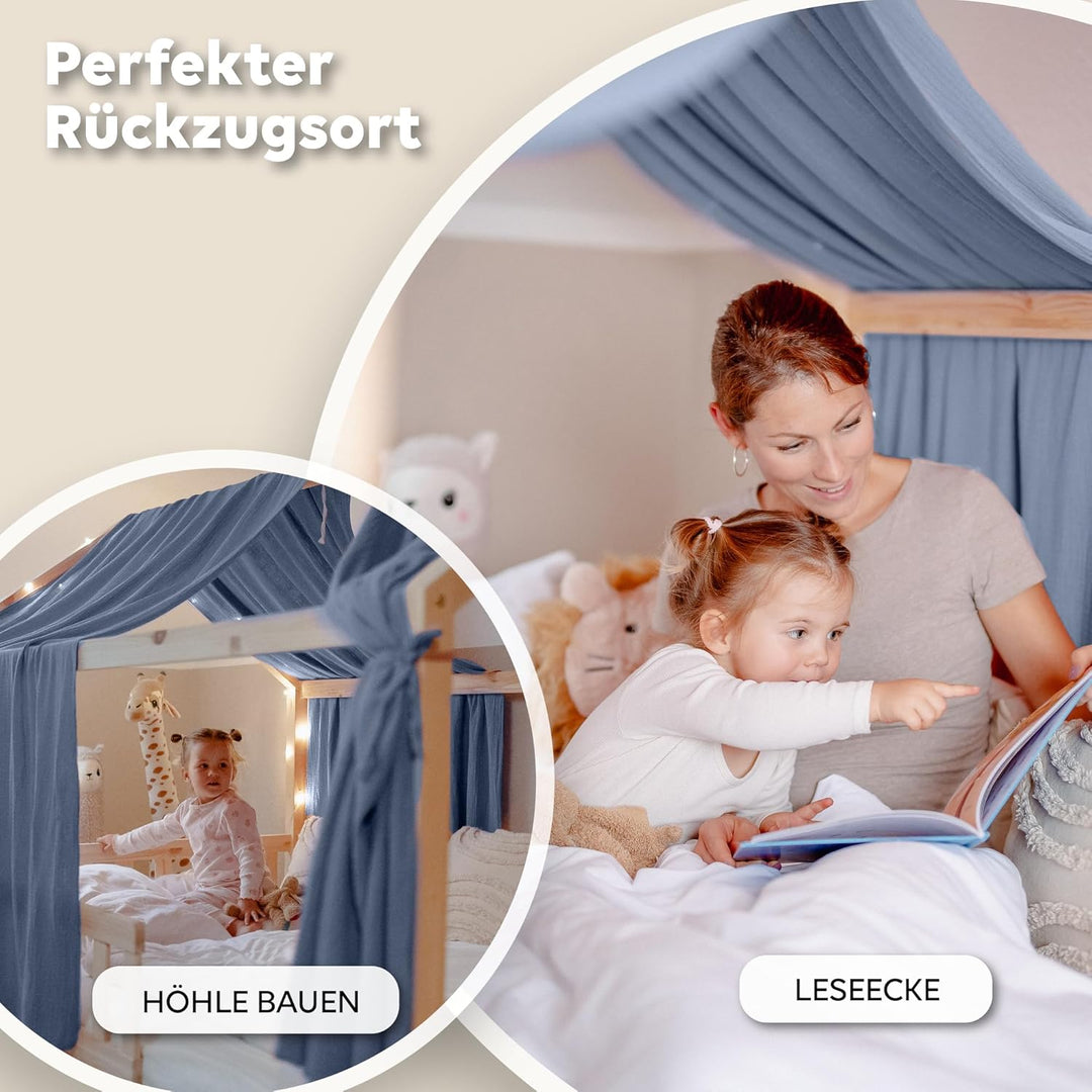 Hausbett Himmel [in 12 Farben] Betthimmel Hausbett aus 100% Baumwolle Musselin - Stoffhimmel für Hau