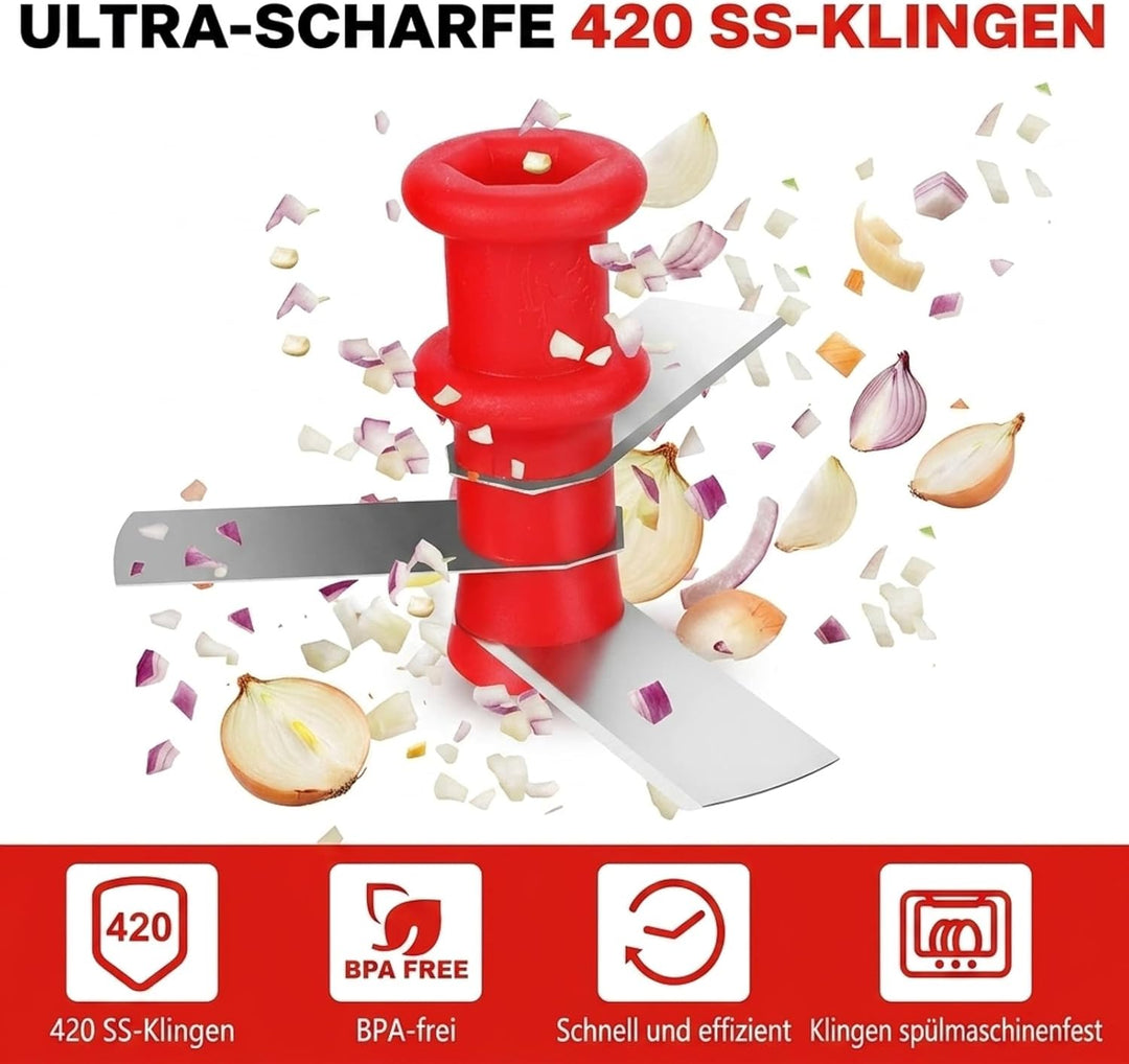 Zwiebelschneider Manuell，Zwiebel Zerkleinerer für Gemüse, Obst, Zwiebeln, Nüsse, Knoblauch (Rot)