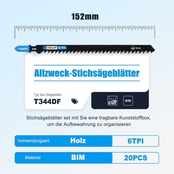 20tlgT344DF Stichsägeblätter ，T-Schaft Stichsägeblatt Set mit Aufbewahrungskoffer für Holz，sägeblätt