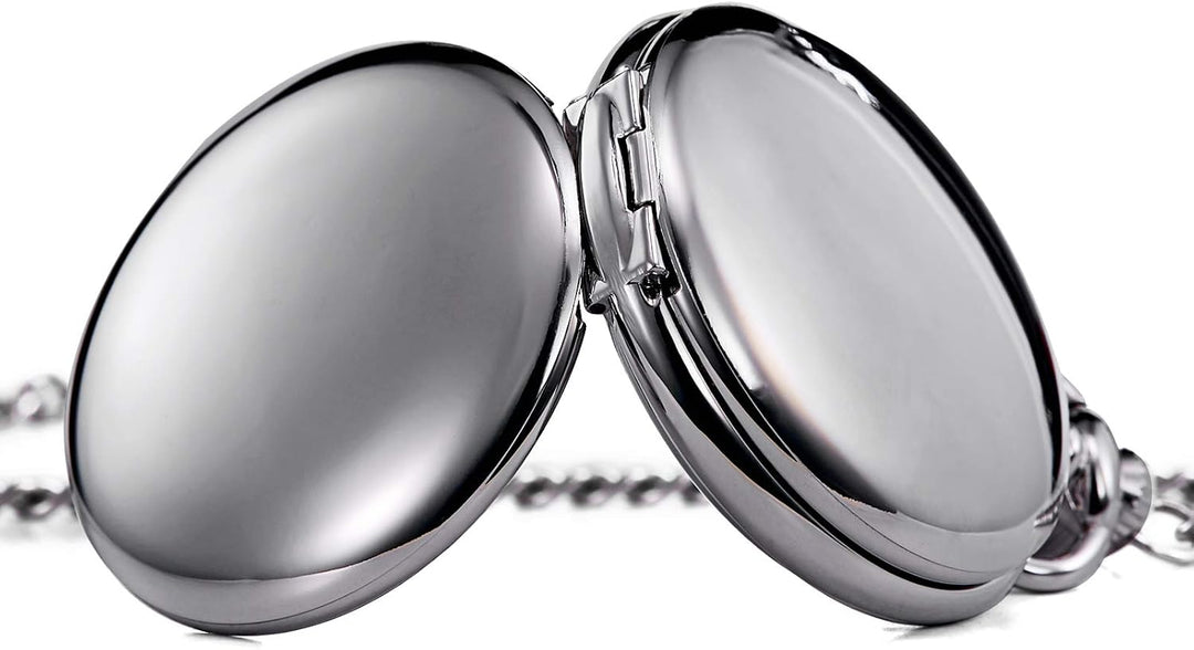 TREEWETO Pocket Watch - Smooth Double Case Series Skeleton Dial Delicate Mechanical Movement with Ch
