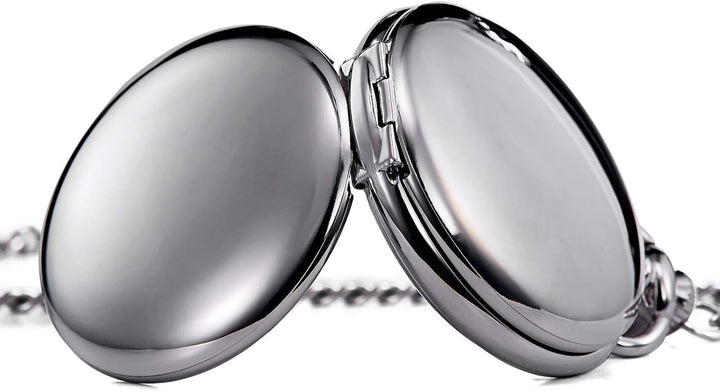 TREEWETO Pocket Watch - Smooth Double Case Series Skeleton Dial Delicate Mechanical Movement with Ch