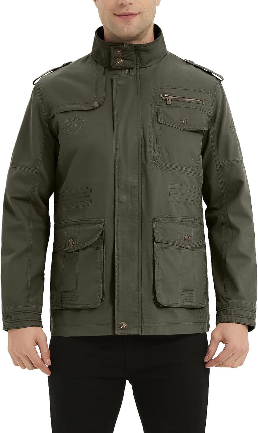 MERCIYD Herren Übergangsjacke Cargo Jacke Männer Stehkragen Baumwolle Jacke Multi Taschen Armeejacke