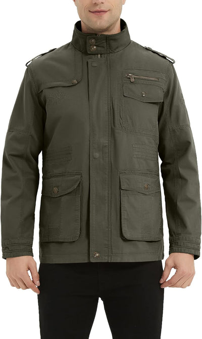 MERCIYD Herren Übergangsjacke Cargo Jacke Männer Stehkragen Baumwolle Jacke Multi Taschen Armeejacke