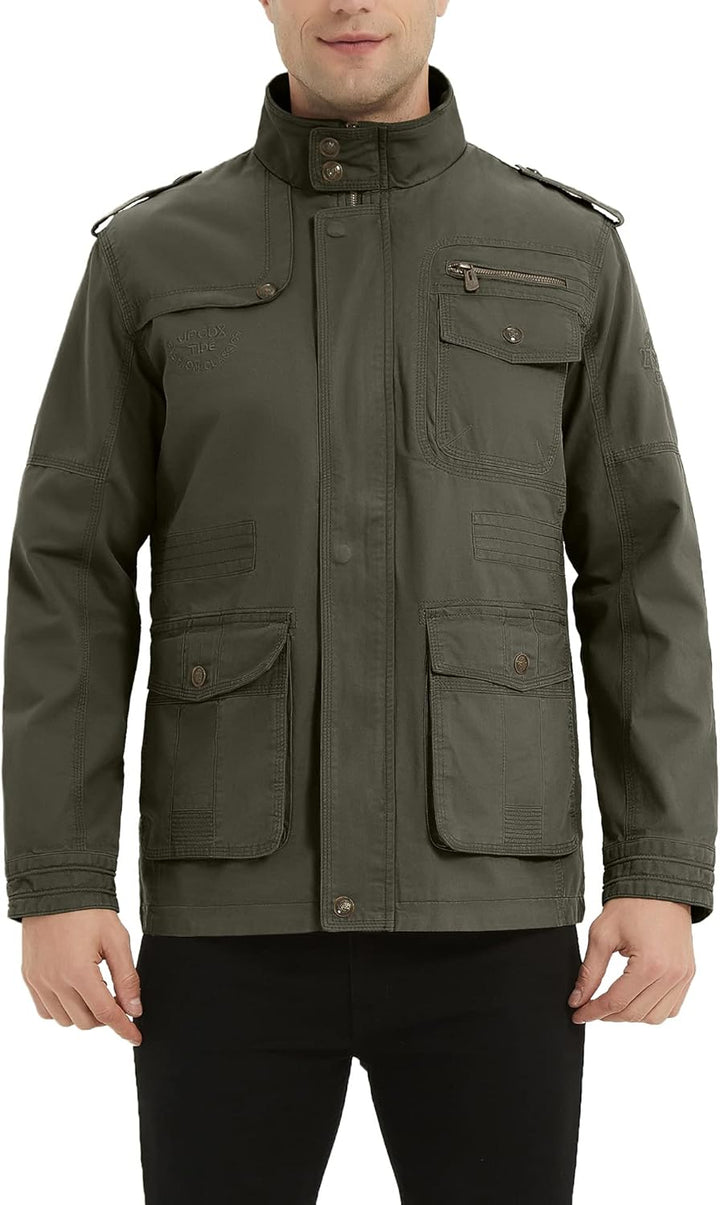 MERCIYD Herren Übergangsjacke Cargo Jacke Männer Stehkragen Baumwolle Jacke Multi Taschen Armeejacke