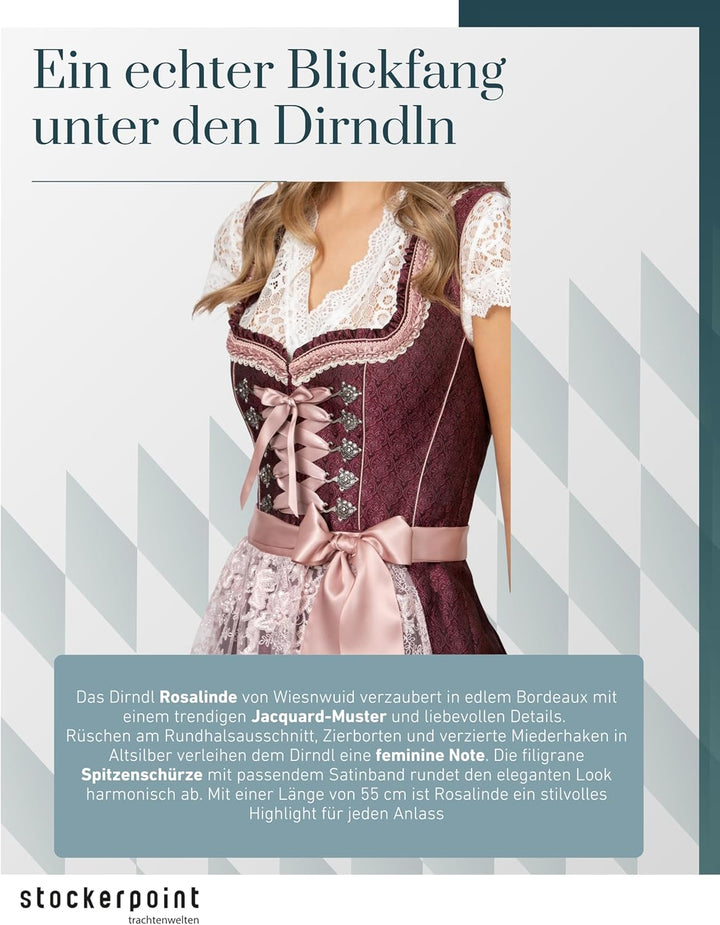 Stockerpoint Damen Dirndl Rosalinde Kleid für besondere Anlässe 34 Bordeaux, 34 Bordeaux