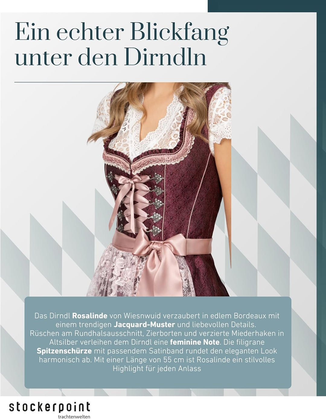 Stockerpoint Damen Dirndl Rosalinde Kleid für besondere Anlässe 30 Bordeaux, 30 Bordeaux
