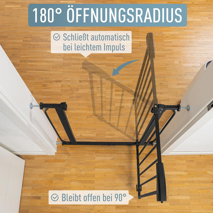 ib style® Berrin | PREISSIEGER | Türschutzgitter | Ohne Bohren | 90° Stop | Auto-Close | Schwarz | 6
