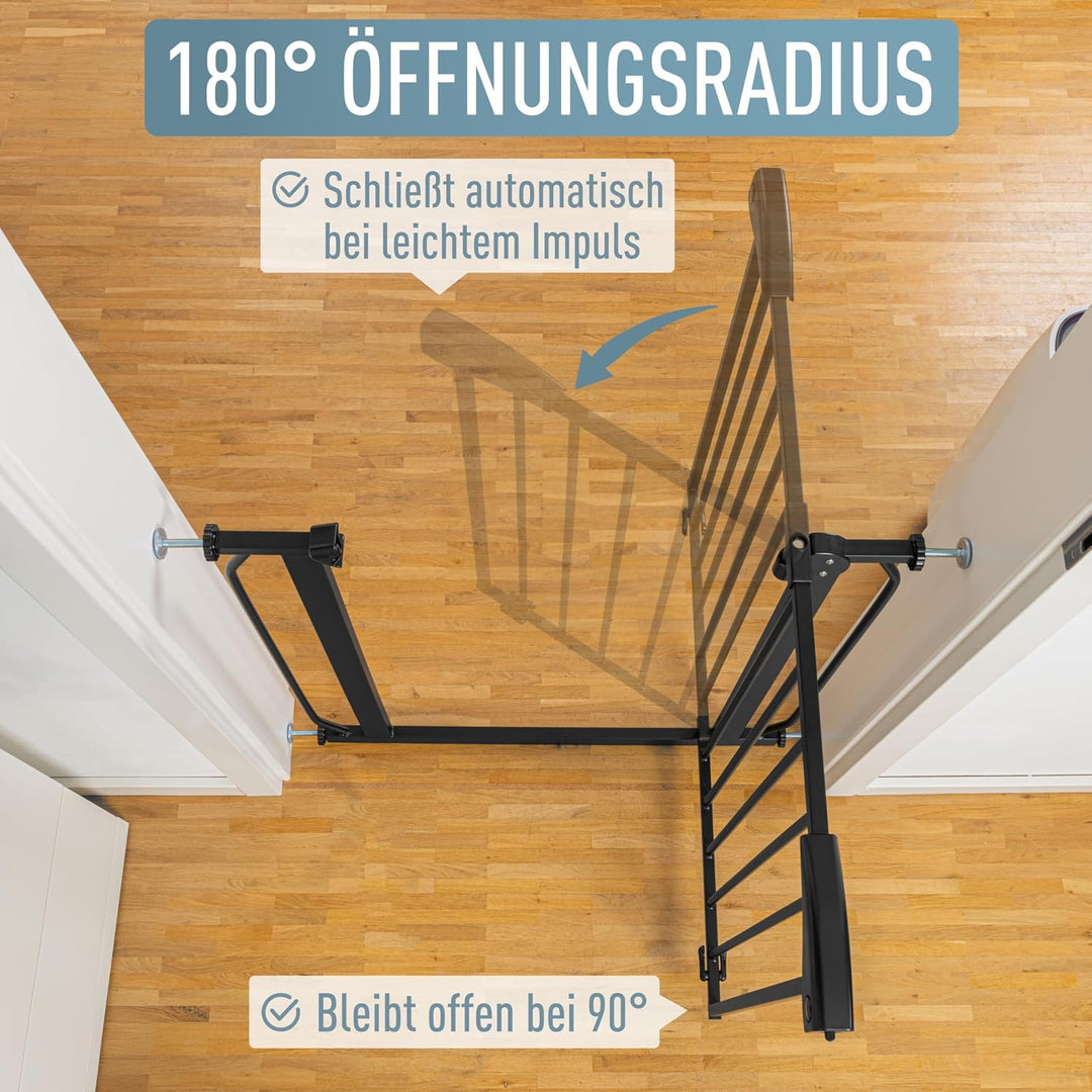 ib style Berrin XXL Türgitter 85-185cm, Ohne Bohren, Schutzgitter Baby, Hundeschutzgitter, Schwarz,