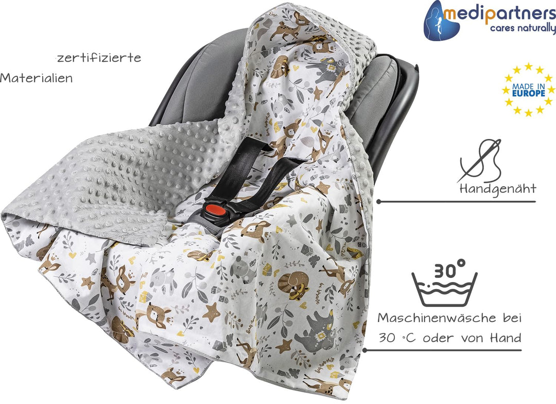 Medi Partners Einschlagdecke 100% Baumwolle 85x85cm Kuscheldecke für Kinderwagen Babyschale universa