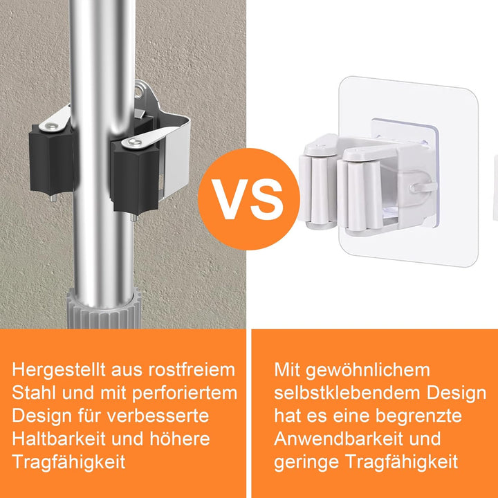 GARTOL Besenhalter Wand, Gerätehalter, Gartengerätehalter, Edelstahl Wandhalterung für Wischmopp, Be