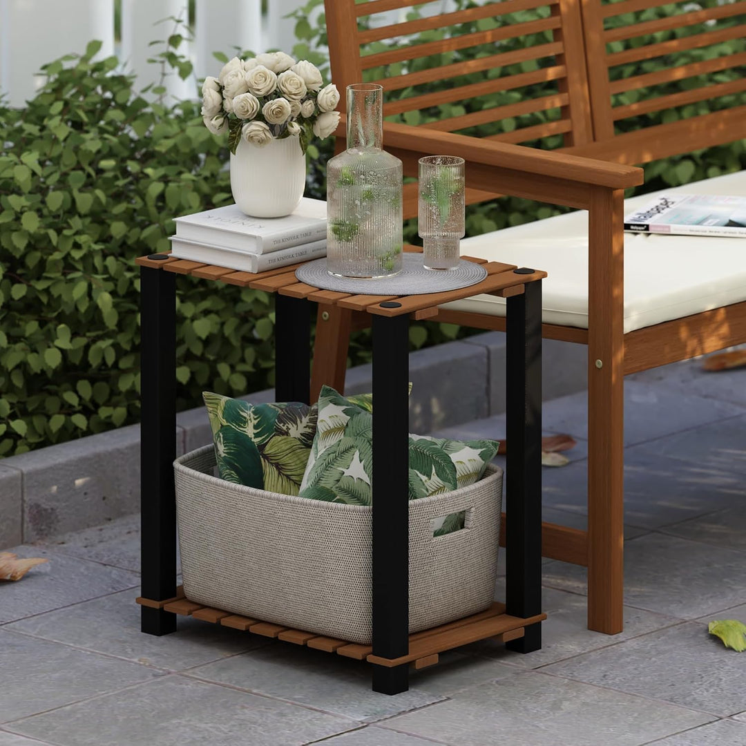 Furinno Pangkor Pflanzenregal mit 2 Ebenen, für drinnen und draussen, klein, rechteckig, Holzständer