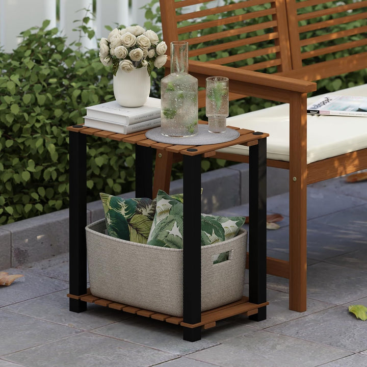 Furinno Pangkor Pflanzenregal mit 2 Ebenen, für drinnen und draussen, klein, rechteckig, Holzständer