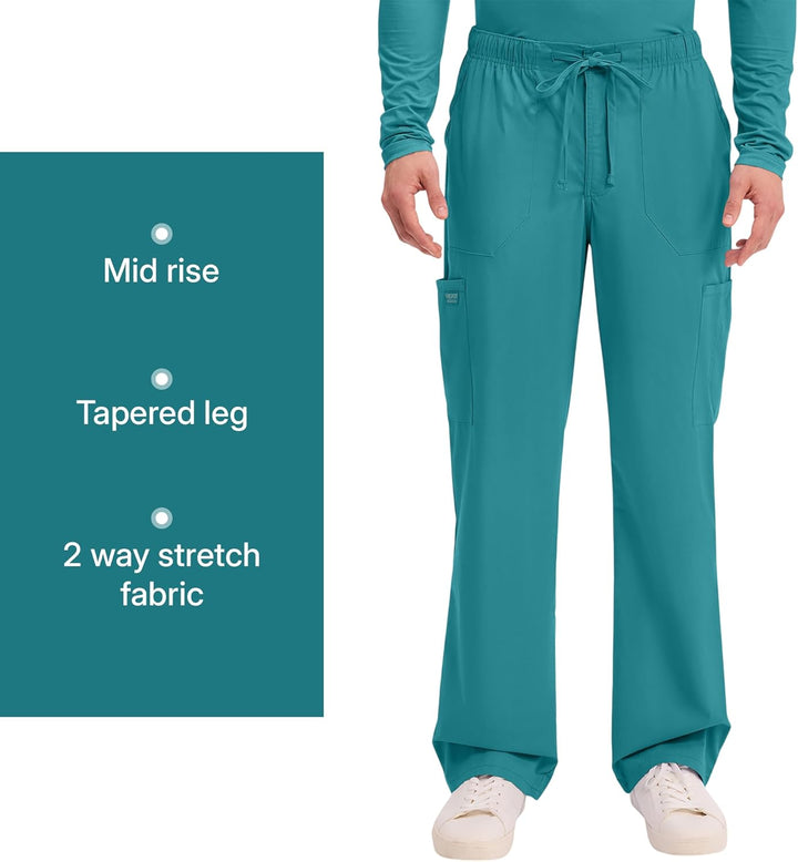 Workwear Professionals Men Scrubs Pant Tapered Leg Fly Front Cargo WW190, Blaugrün, Blau