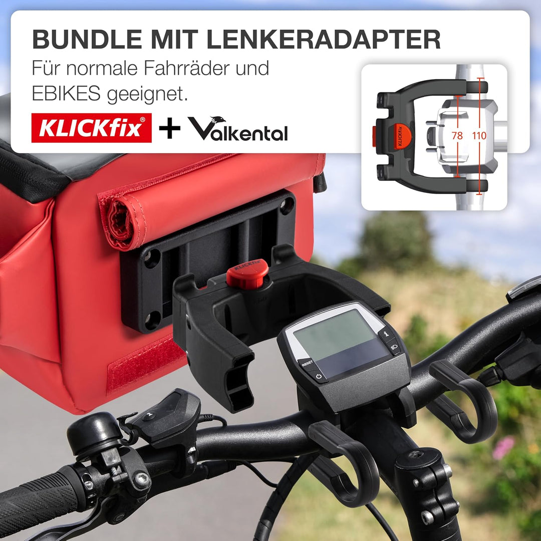 Valkental x KLICKfix 3in1 Lenkertasche 4L, Handyfach, Ebike geeignet | Vollreflektierend für hohe Si