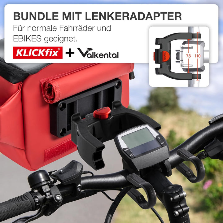 Valkental x KLICKfix 3in1 Lenkertasche 4L, Handyfach, Ebike geeignet | Vollreflektierend für hohe Si