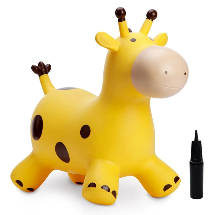 U&C Planet Hüpftier für Kinder Aufblasbare Giraffe Gelbe Giraffe Hüpfer mit Handpumpe,Sprungpferd Hü
