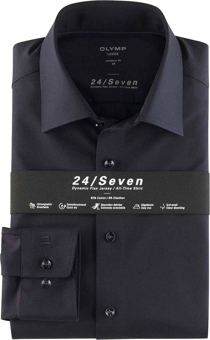 OLYMP Herren Oberhemd Langarm 120264,Single Jersey,Modern Fit Jerseyshirt 01,New Kent 37 Marine 18,