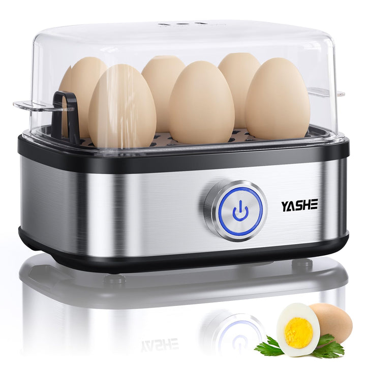 YASHE Eierkocher Edelstahl, 400W Kompakter Eierkocher Multifunktional, 6 Eier leicht zu Pellen, Weic