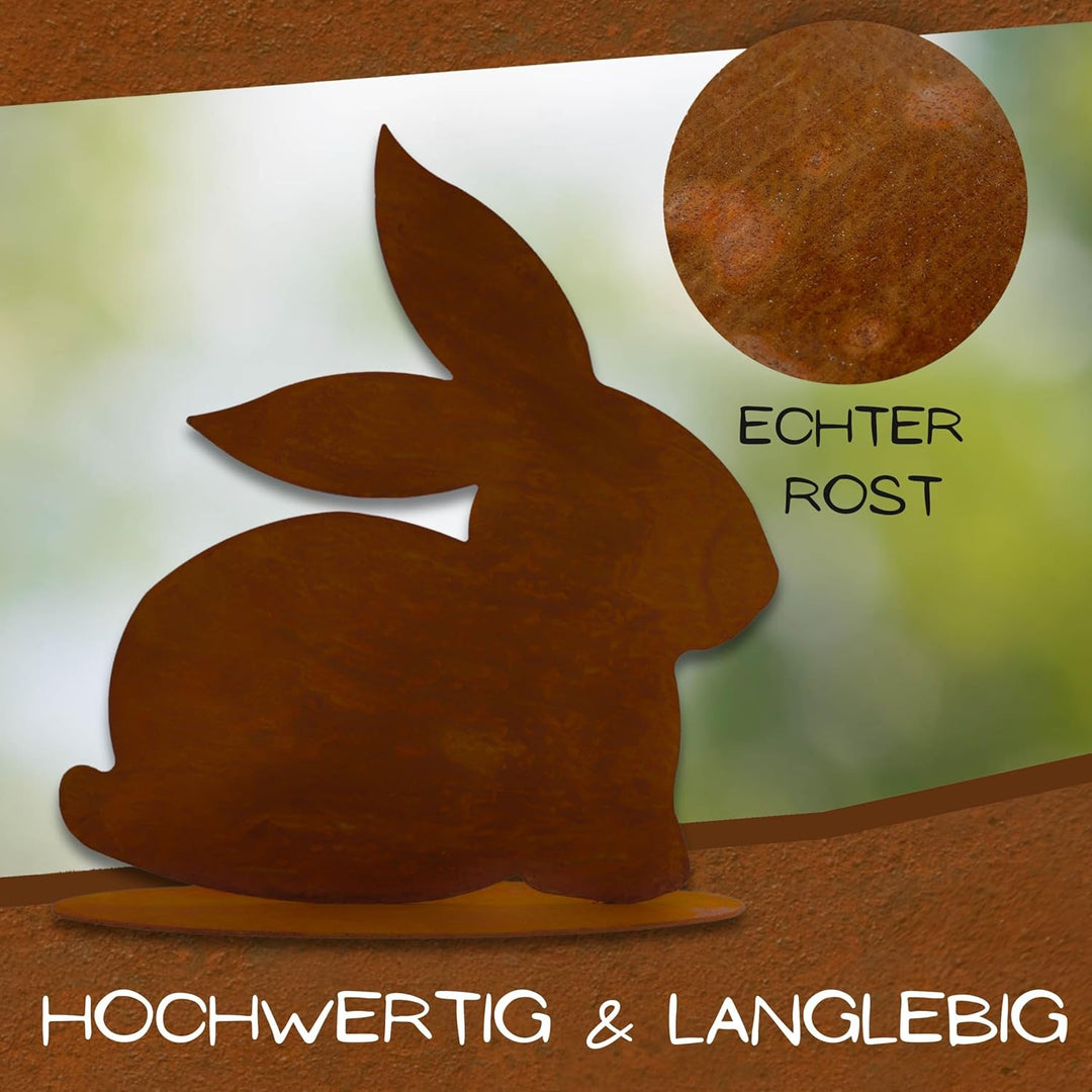 Rostikal® Hasenfigur Rost Deko 23 x 24 cm – Osterdeko für Garten & Balkon, Frühlingsdeko Wohnzimmer