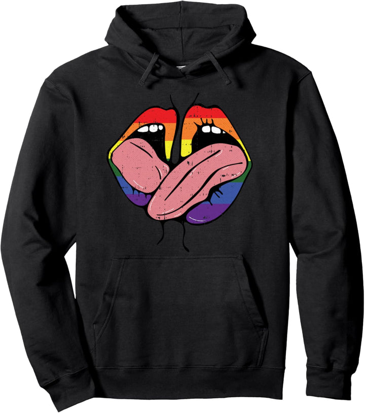 Küssende Lippen Gay Pride Sexy Lick Regenbogen-Flagge LGBT-Q Ally Pullover Hoodie
