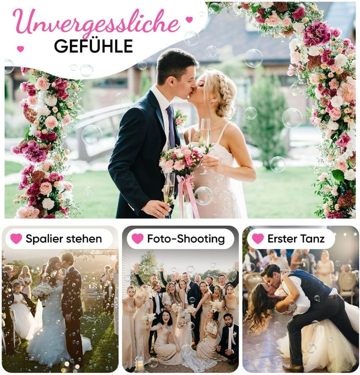 EinsSein 96x Seifenblasen Hochzeit Herzgläschen Box Weiss-rosa - Gastgeschenke für die Hochzeit Tauf