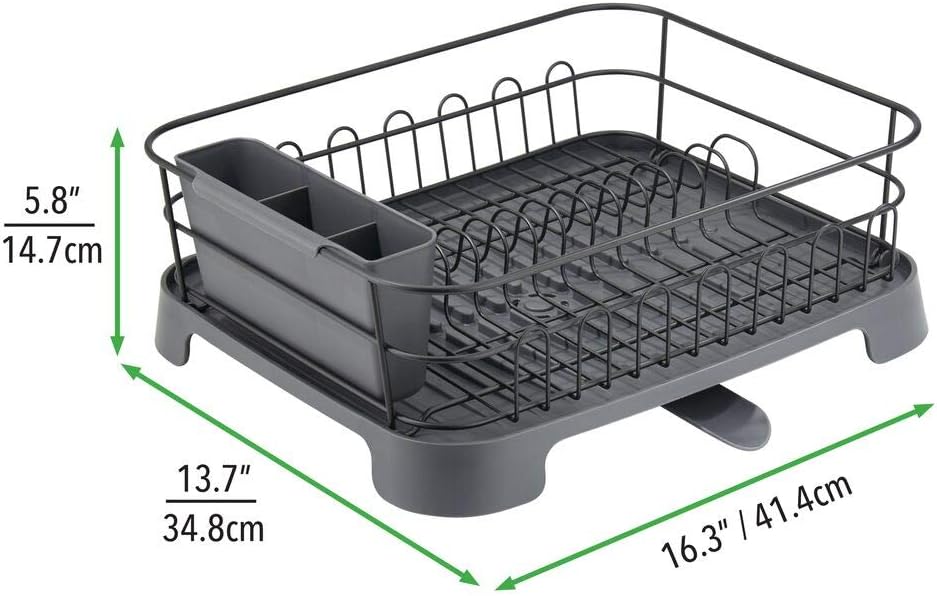 mDesign Abtropfgestell aus Metall und Kunststoff – Geschirrabtropfgitter mit schwenkbarem Ausgiesser