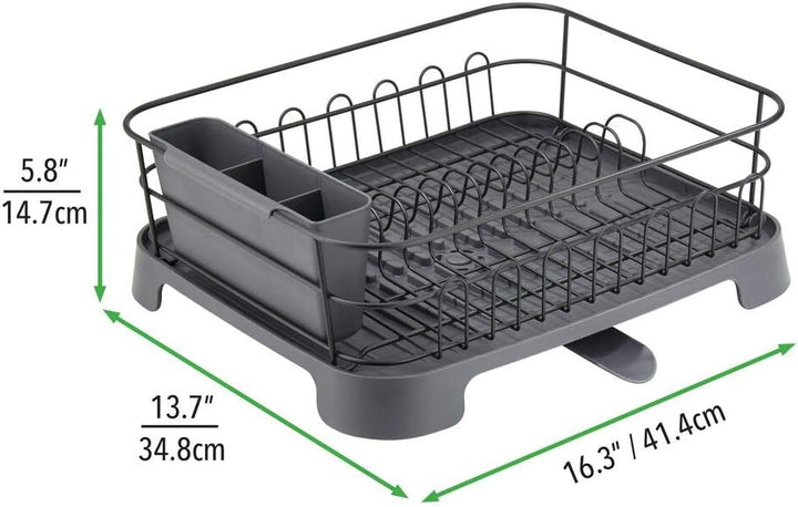 mDesign Abtropfgestell aus Metall und Kunststoff – Geschirrabtropfgitter mit schwenkbarem Ausgiesser