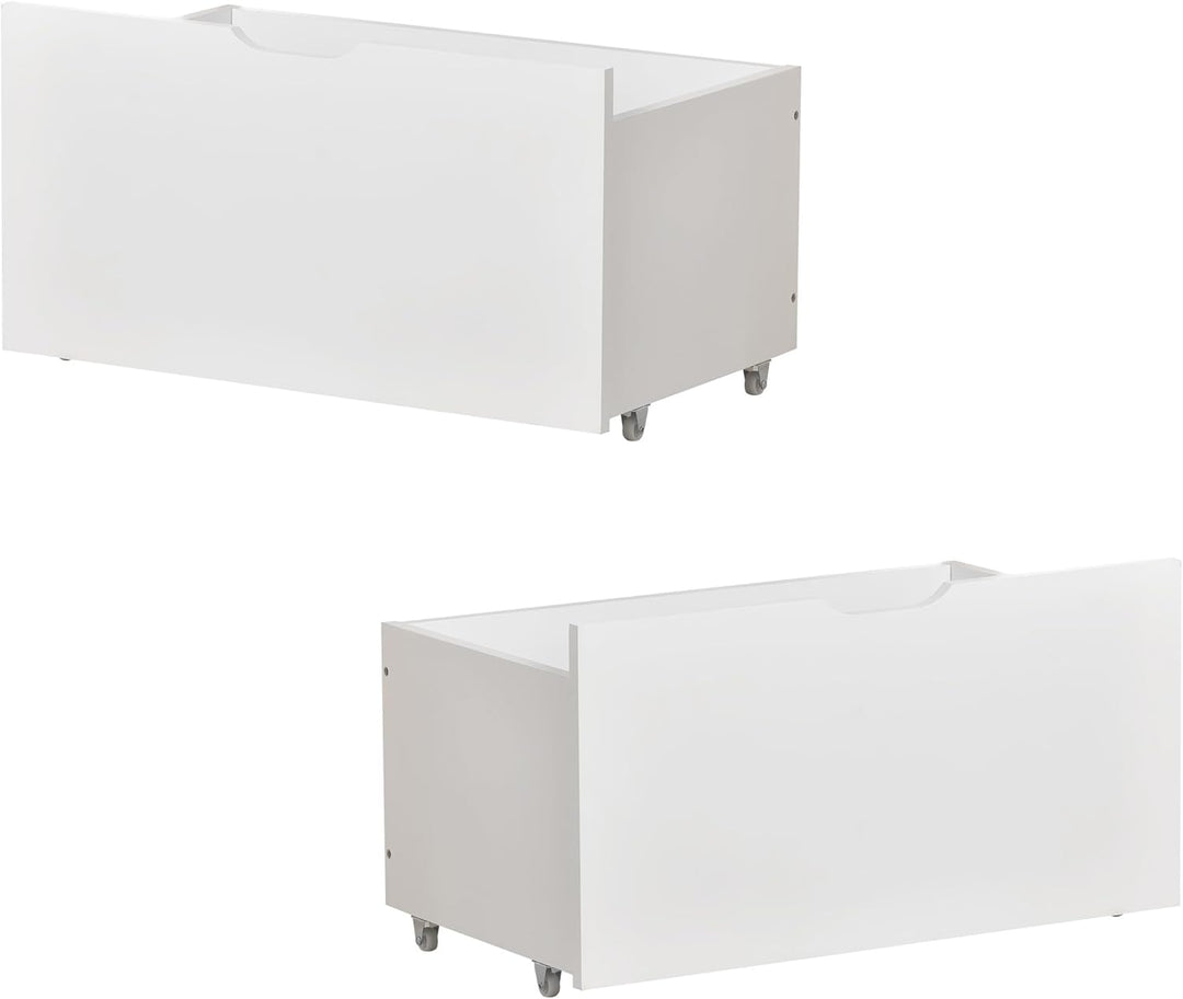 Merax 2 Schubladen für Kinderbett 90x200cm 90 x 190 cm, Schubladen aus Holz, mit 4 Rollen, Weiss 2 S