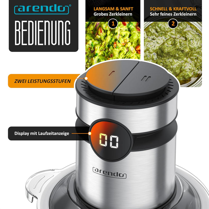 Arendo - Multi Zerkleinerer elektrisch Edelstahl – extra starker 500 W Motor – 2 L Fassungsvermögen