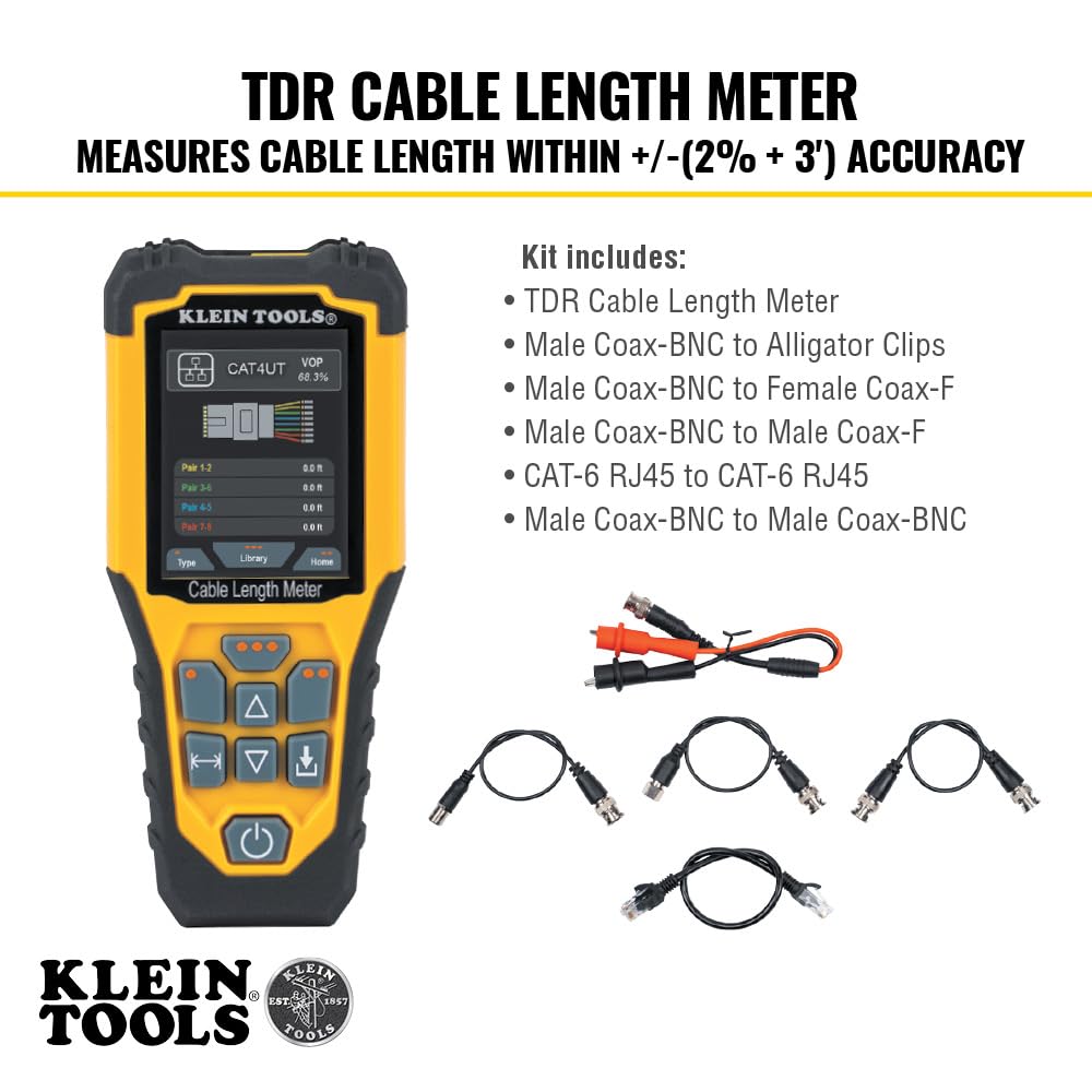 Klein Tools 501-915 Kabeltester TDR Kabellängenmesser misst Elektro-, Daten-, Zwei-Draht- und Romex-