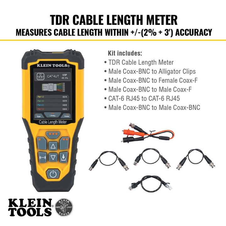 Klein Tools 501-915 Kabeltester TDR Kabellängenmesser misst Elektro-, Daten-, Zwei-Draht- und Romex-
