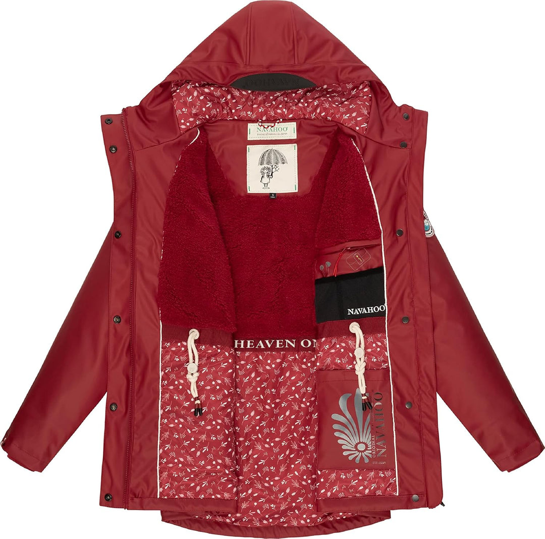 Navahoo Damen Übergangsjacke Regenmantel wasserdicht lang warm gefüttert mit Kapuze Oceans Heart XS-