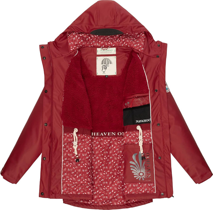 Navahoo Damen Übergangsjacke Regenmantel wasserdicht lang warm gefüttert mit Kapuze Oceans Heart XS-