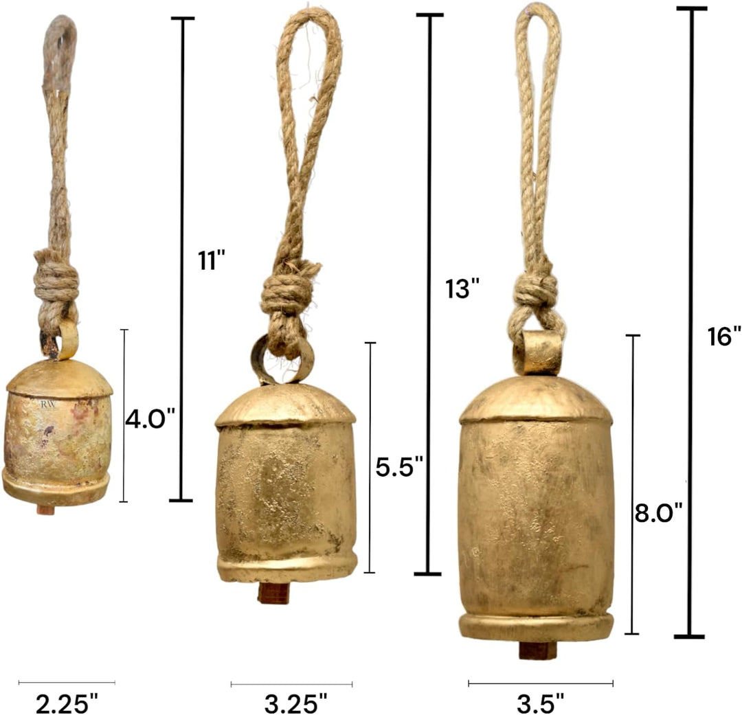 Handgefertigte rustikale RW-Glocken zum Aufhängen, Vintage-Design, 3 Stück – Harmonie-Kuhglocken für