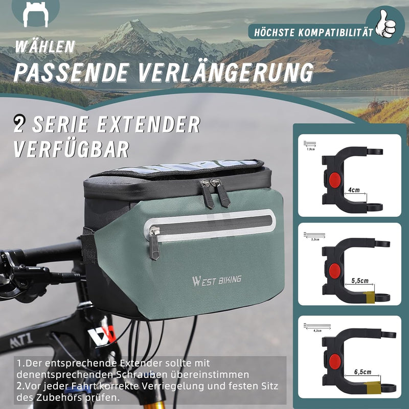 XIQI Lenkertasche Fahrrad mit Lenkeradapter für E-Bikes, Fahrradtasche Vorne Lenker Wasserdicht Fahr