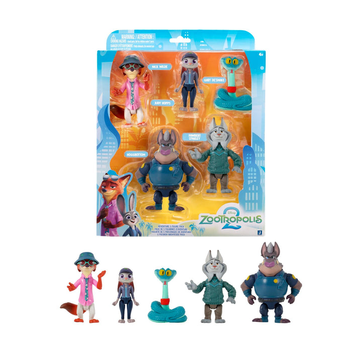 Disney "Zoomania 2" ZOTP0065 - Abenteuer 5er Pack - 3 Figuren und 2 Undercover-Charaktere 7,5 cm - C