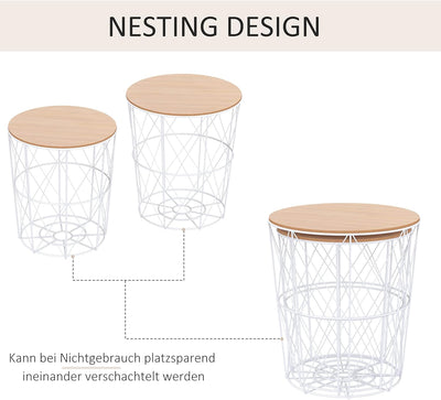 HOMCOM 2er-Set Couchtisch Beistelltisch 2-teilig Nachttisch Wohnzimmer Schlafzimmer Korbtisch mit ab