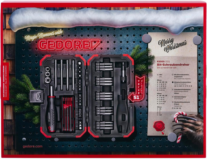 Gedore Red Adventskalender 2025, 51 teilig, Werkzeugkalender für Männer, Männer Geschenk, R33003151,