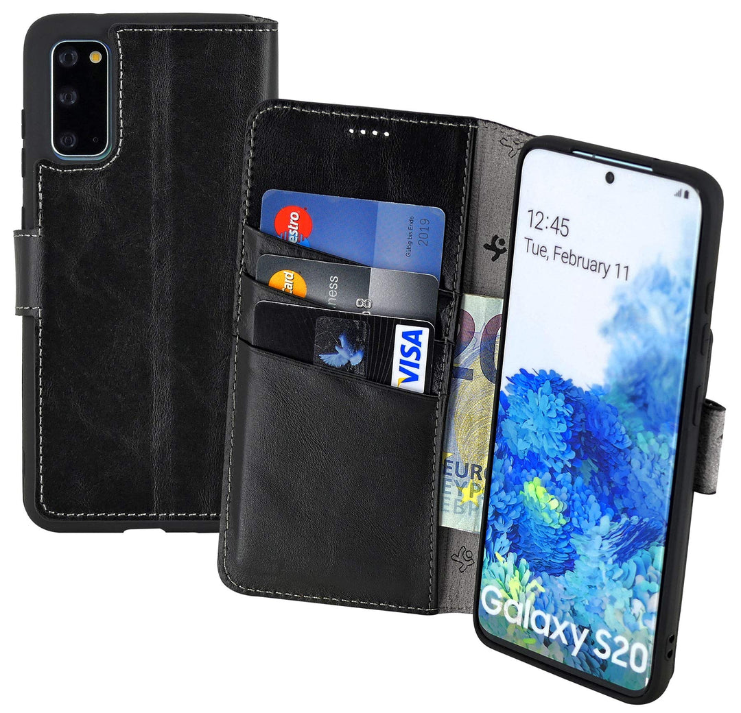 Suncase Book-Style Hülle kompatibel mit Samsung Galaxy S20 Leder Tasche (Slim-Fit) Lederhülle Handyt