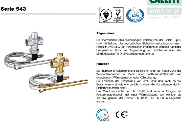 Caleffi Thermische Ablaufsicherung 3/4" IG Anschluss verchromt