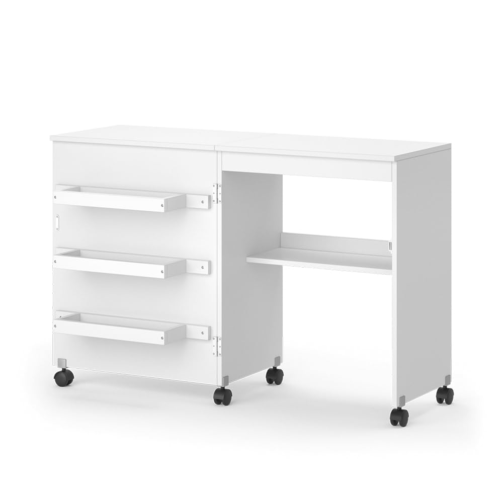 Vicco Nähtisch Carmen, Nähmaschinenschrank, Weiss, 118.5 x 79.5 cm mit 3 Regalen Weiss 118 cm, Wei&amp;
