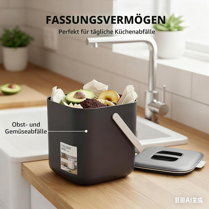 Kleiner Biomülleimer Küche, 4L Biomülleimer Küche mit Sieb - Geruchsneutral, Spülmaschinenfest für K
