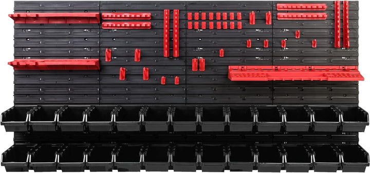 Lagersystem Werkstattregal | 156 x 78 cm | 26 stck. Box | Wandregal mit Werkzeughalterungen und Stap