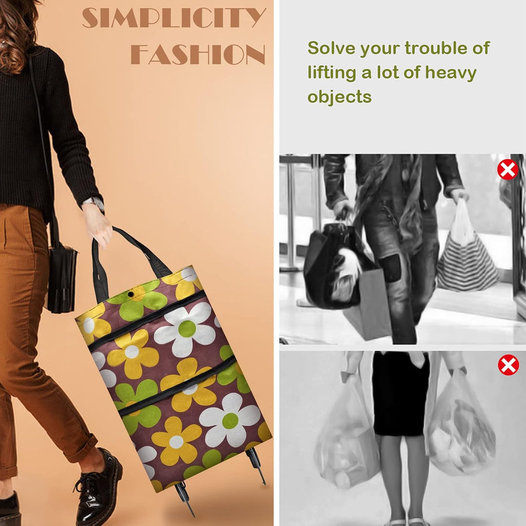 Faltbare Trolley-Taschen, Einkaufstrolley Einkaufstasche mit Rollen,2 in 1 Klappbarer Einkaufswagen
