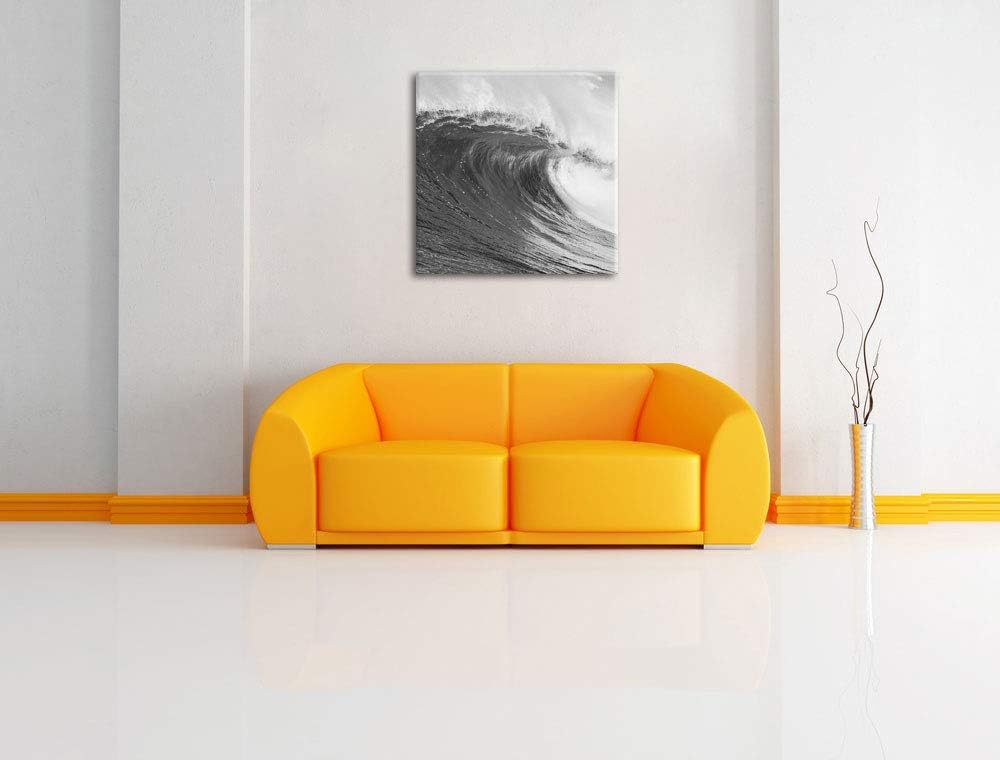 riesige Welle schwarz/weiss, Format: 70x70 auf Leinwand, XXL riesige Bilder fertig gerahmt mit Keilr