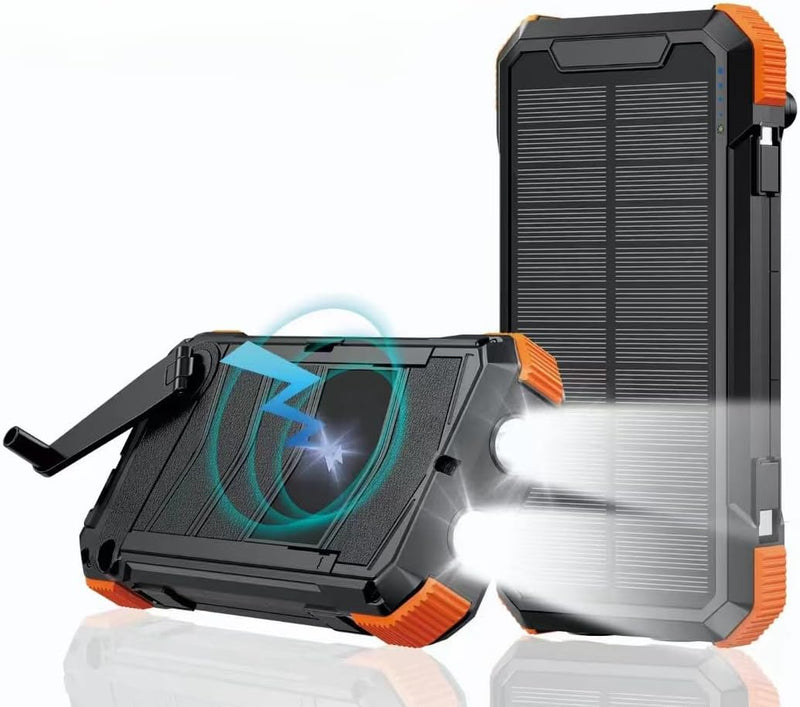 Solar Power Bank 20000MAh, Hand Cranked Power Eingebaute Kabel Drahtlose Aufladung Dual Scheinwerfer