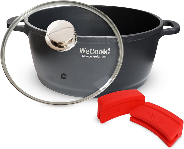 WECOOK! Ecostone Hoher Kochtopf 24 cm Induktion mit Glasdeckel, Antihaftbeschichtung XTRA DUPONT Öko