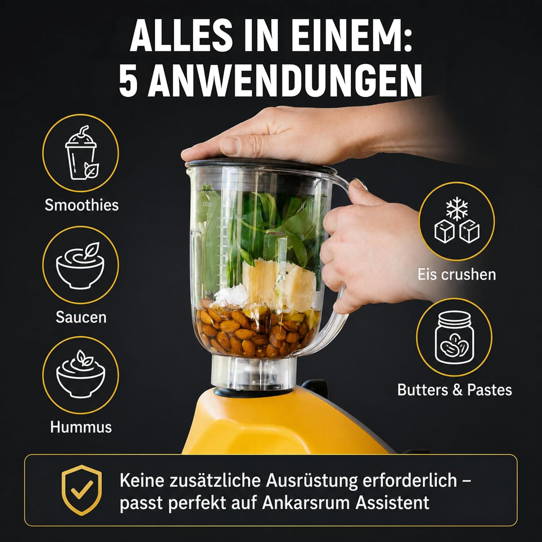 Ankarsrum Mixer + Stössel, BPA-freier 1,5 Liter Tritan Behälter | für Smoothies, Shakes, Suppen &amp; Ei